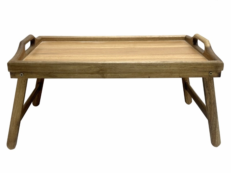 Superior Acacia Wood Breakfast Tray with Folding Legs & Handles - Eco-friendly Serving Solution